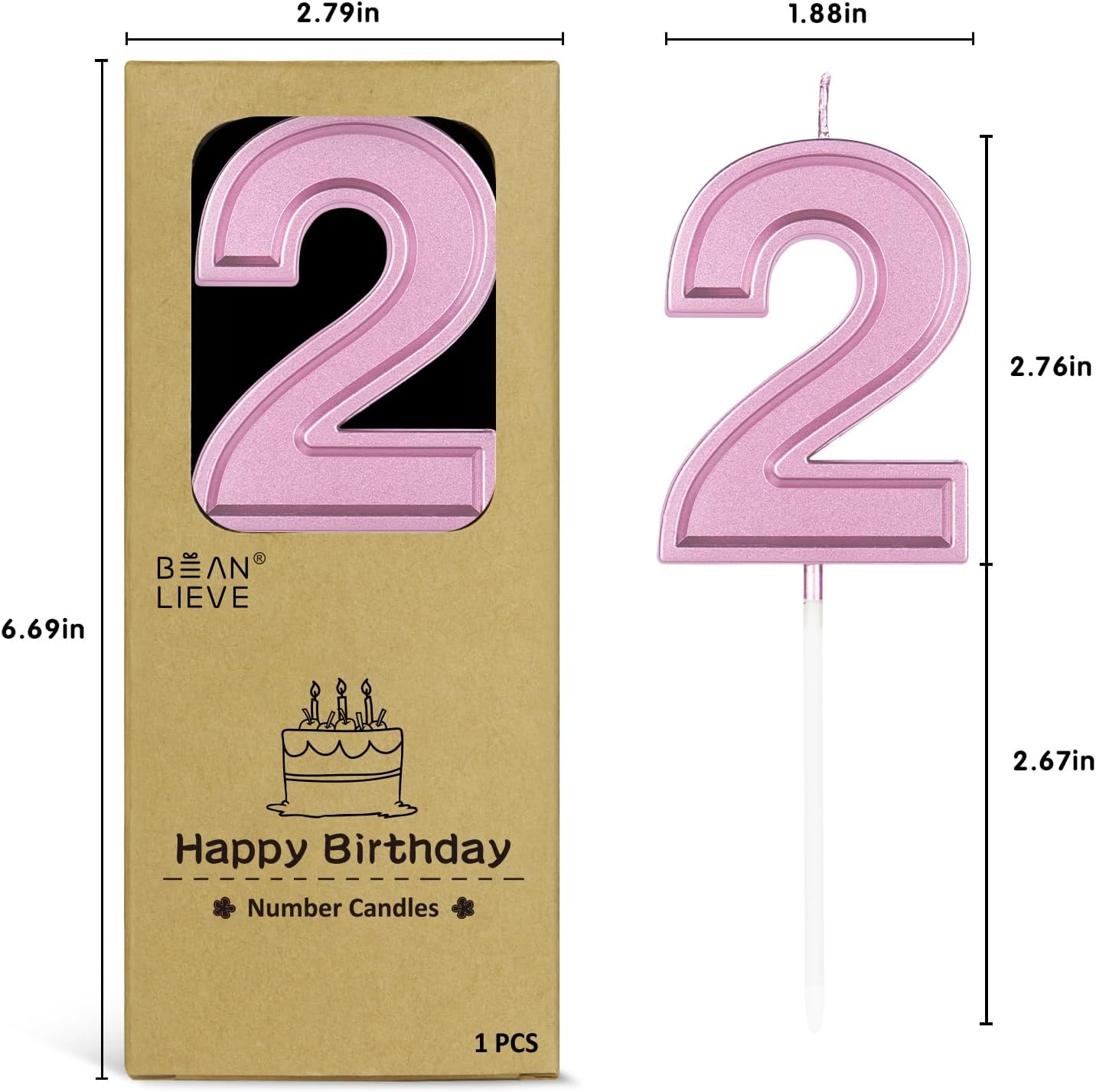 BEAN LIEVE Rose Gold Birthday Candles Number 2, Rose Gold Number Candles, Cake Number Candles for Birthday Parties and Wedding Anniversary Celebrations