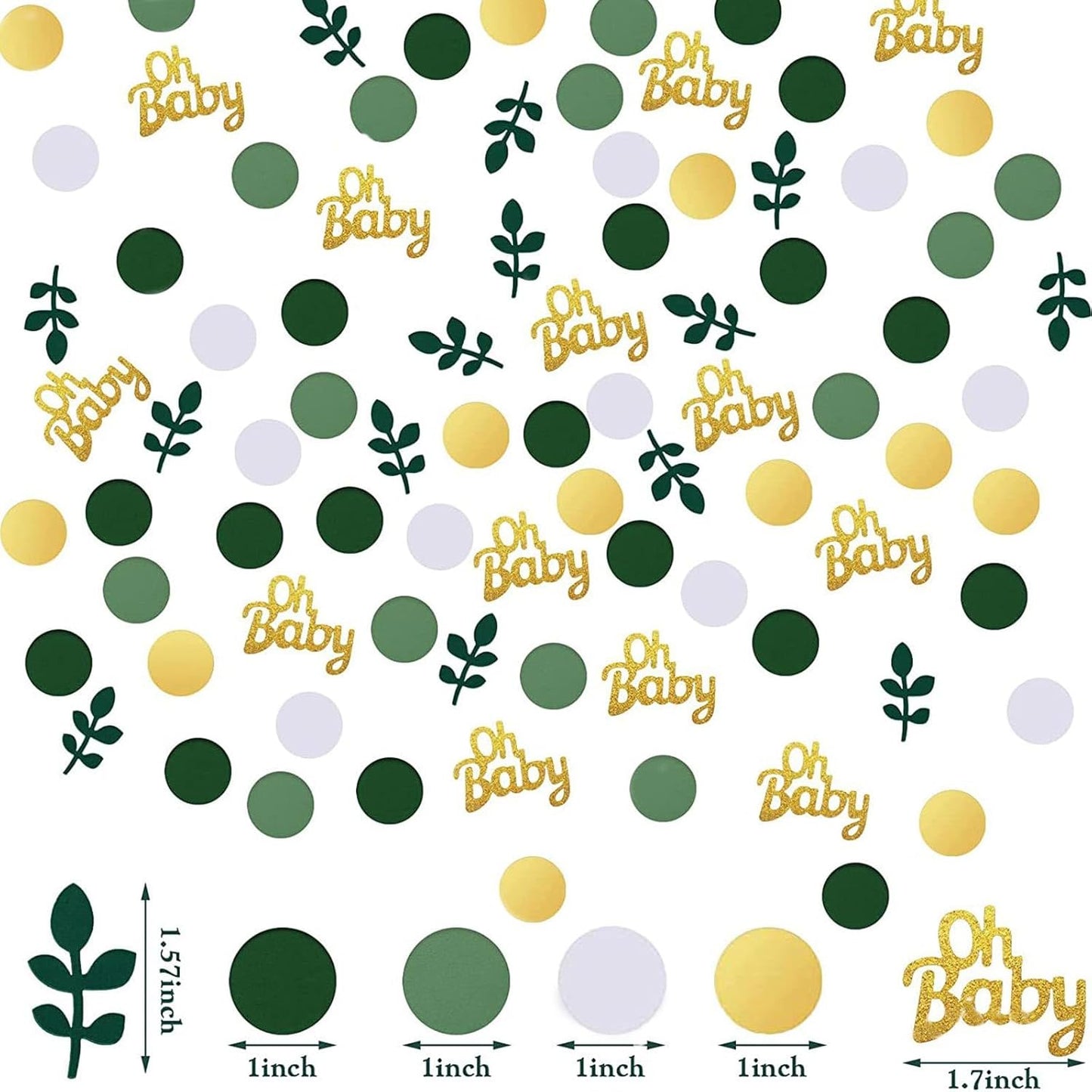 200 Pcs Greenery Baby Shower Decorations, Sage Green Party Decor, Table Confetti Dots With Eucalyptus, Gold Glitter for Baby Shower Decor