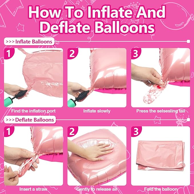 NISOCY 25PCS Hot Magenta Pink Square Foil Balloons Wall Backdrop Double Sided Metallic Pink Balloons Arch Kit for Galentines Valentines Day Bachelorette Birthday Engagement Bridal Party Decorations