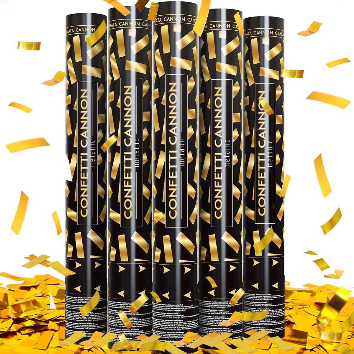 Yellow Confetti Poppers, 15 Inch Gold Party Poppers for Birthday, Wedding, Halloween Celebrations - Air Powered Confetti Gun