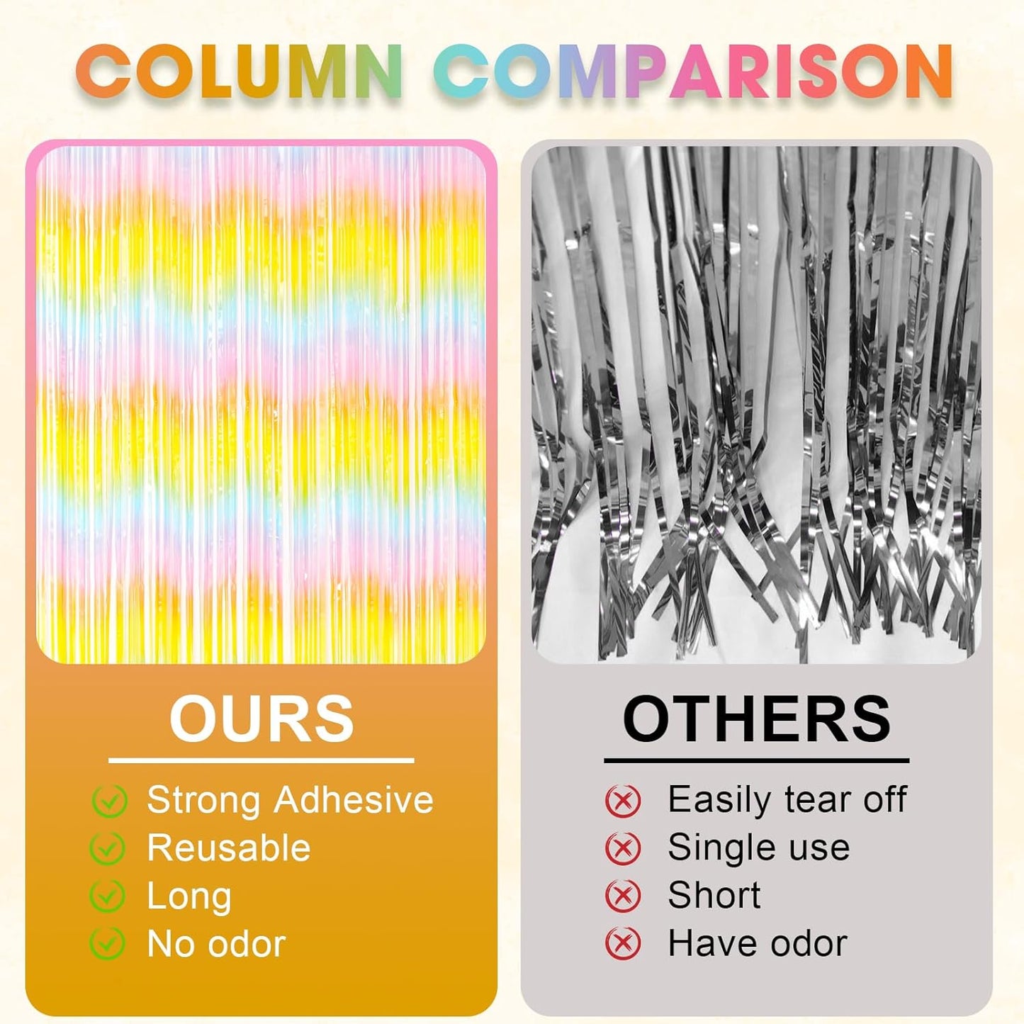 3 Pack 3.3 x 8.2 ft Pastel Rainbow Foil Fringe Backdrop Curtains, Tinsel Streamers Birthday Party Decorations, Fringe Backdrop for Graduation, Baby Shower, Gender Reveal, Disco Party