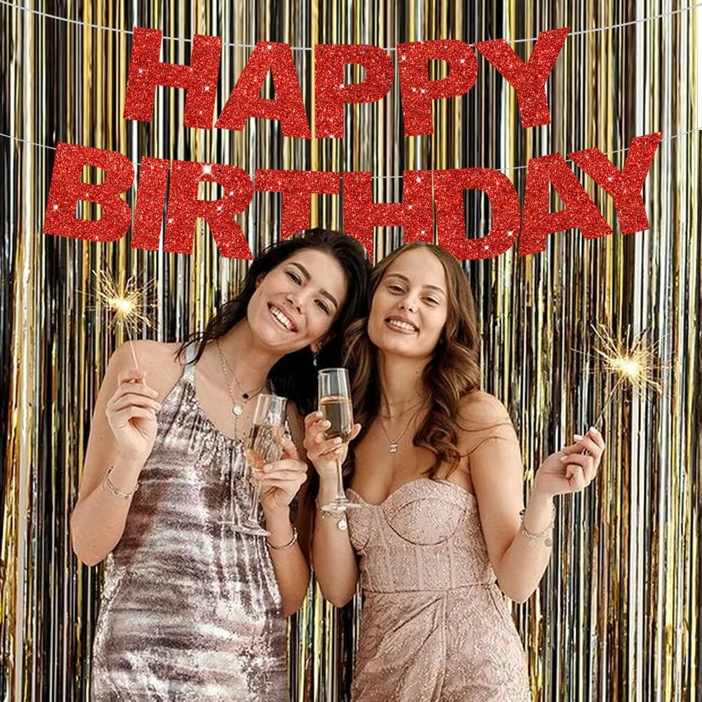 BEISHIDA Red Happy Birthday Banner - Pre-Strung, No DIY, Birthday Sign - Banner for Women, Kids Decor, Backdrop