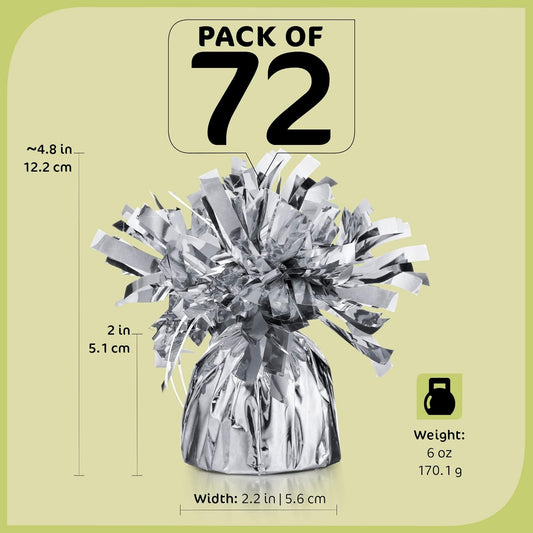 Silver Balloon Weights - Bulk Pack of 72 Heavy Metallic Foil Anchor Weights for Helium Balloons - 4.8'' Base for Bouquet Table Centerpieces & Cluster Floor Party Decorations
