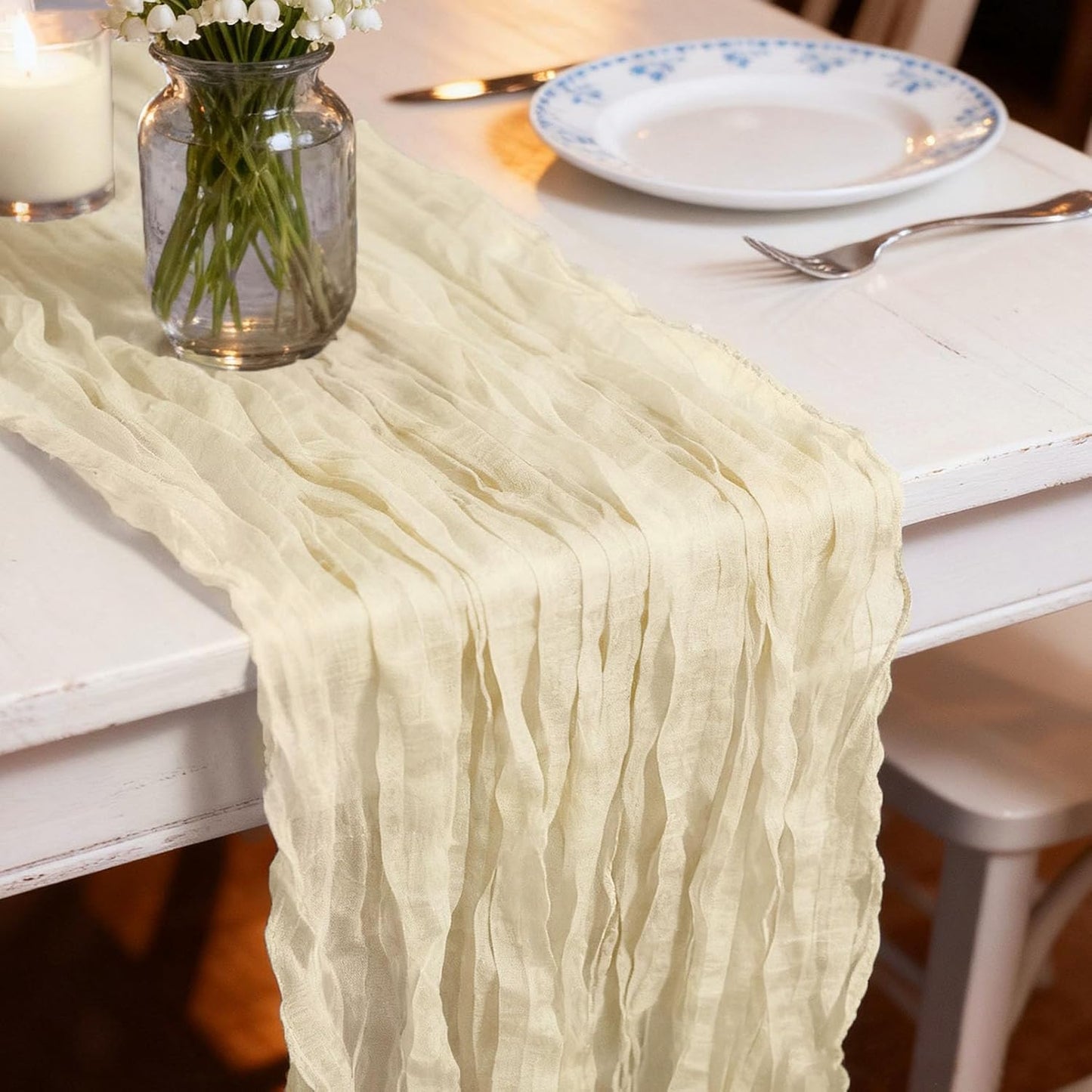 20 Pack Beige Cheesecloth Table Runners 35 x 71 Inch – Rustic Boho Gauze Table Runner for Wedding Arch, Party Decoration, Bridal Shower, Reception, Farmhouse Dining Decor