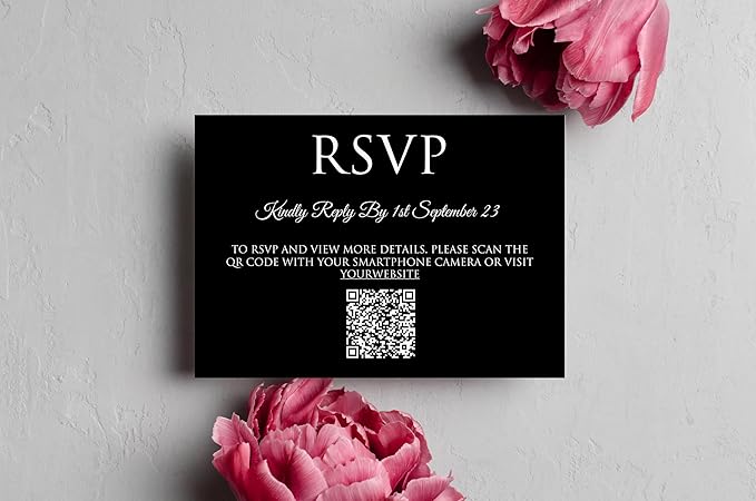 TrendPrintStore RSVP Card With QR Code, Very useful (Detail, Thank You, Reception) (4” x 5.3” or 10 cm x 13,5 cm) With Black And White Card Options