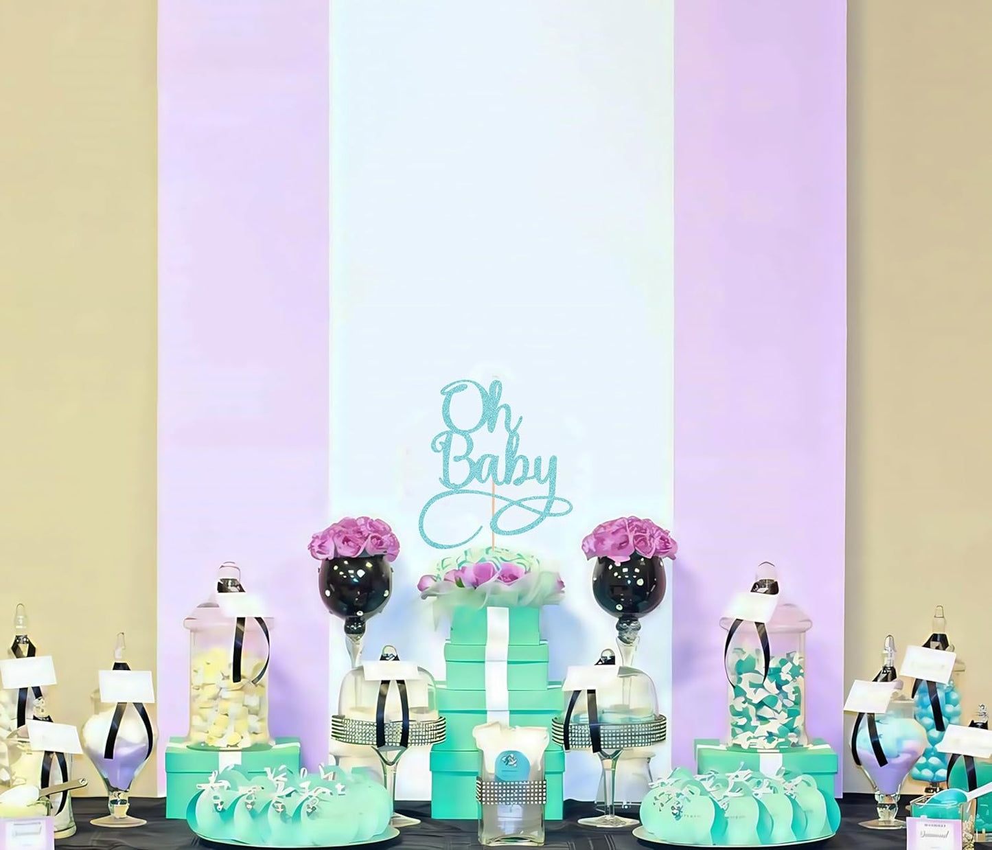 Oh Baby Cake Topper - Sky Blue Baby Birthday Party Cake Decoration Supplies, for Baby Shower/Gender Reveal Party Photo Booth Props