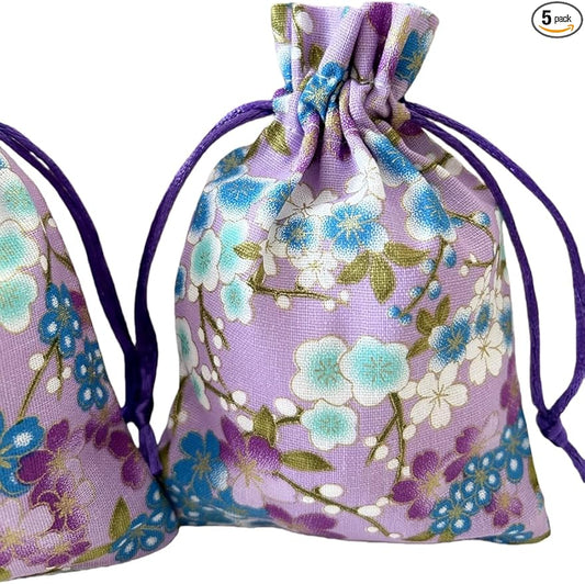 20 Pack Purple Floral Burlap Drawstring Bags Packing Storage Linen Jewelry Pouches Sacks for Birthday Wedding Party Supplies, 5.5x 3.9 Inch