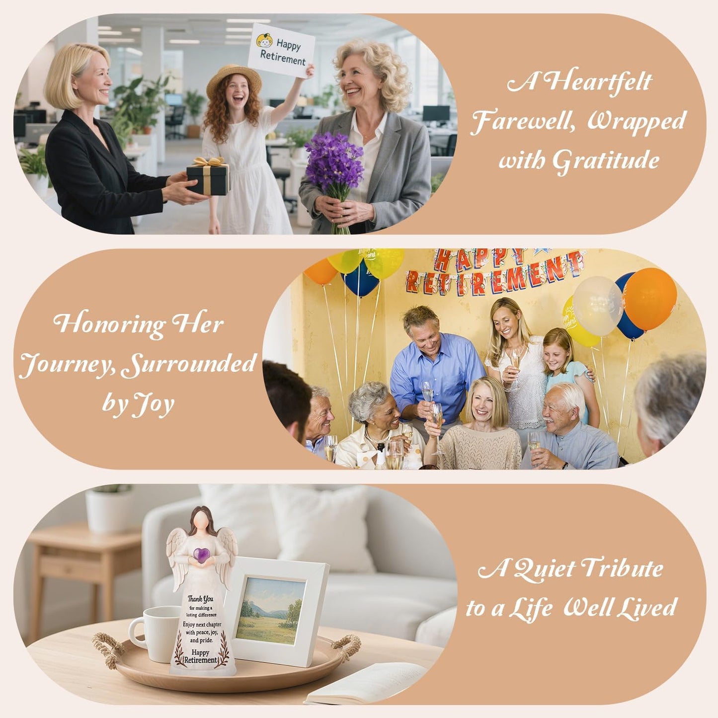 Retirement Gift for Woman 2025 - Happy Retirement Gifts for Teacher Coworker Nurses Boss Mom Grandma Sister Retirees Women Retired Party Decoration with Large 8.2" Angel Figurine