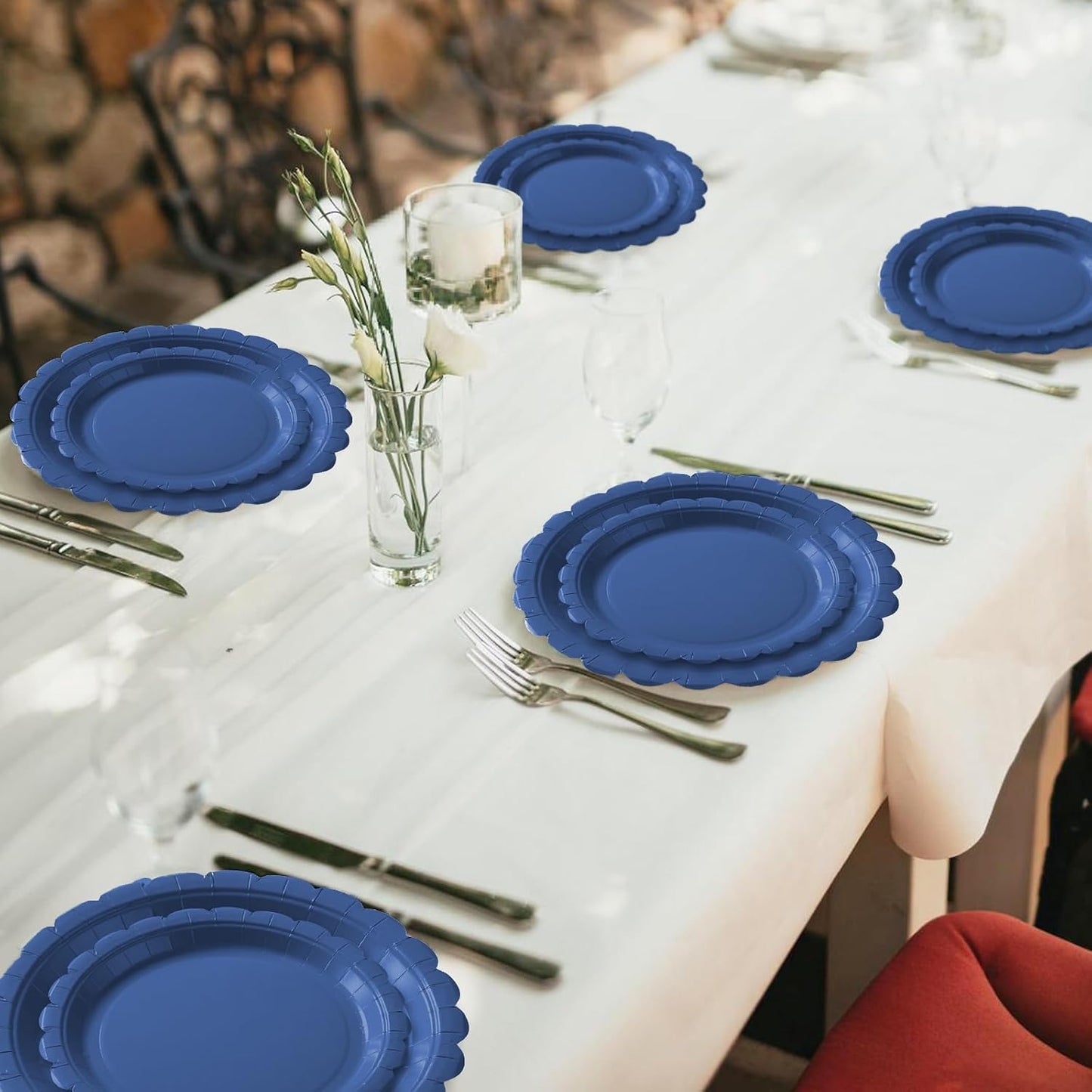 BEFORYOU 50PCS Scalloped Disposable Paper Plates 9IN Dessert Cake Party Plates for Baby Shower, Wedding,Bridal Shower Birthday Party Supplies (Navy Blue, 7IN and 9IN)