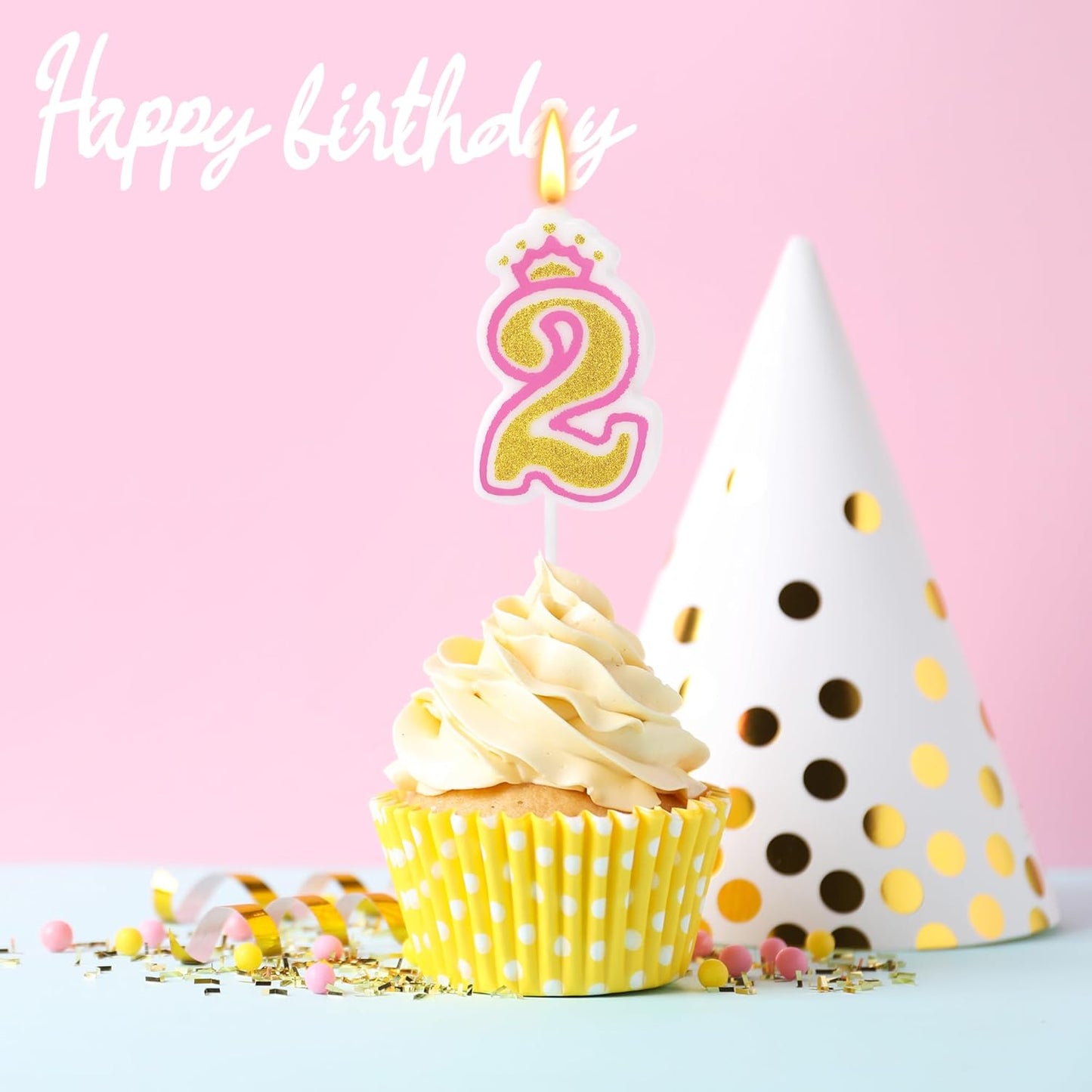 Birthday Number Candles, Number 2 Pink Giltter Candles for Cake,Candle Cake Topper with Sequins for Anniversary Celebrations Supplies (Number 2)