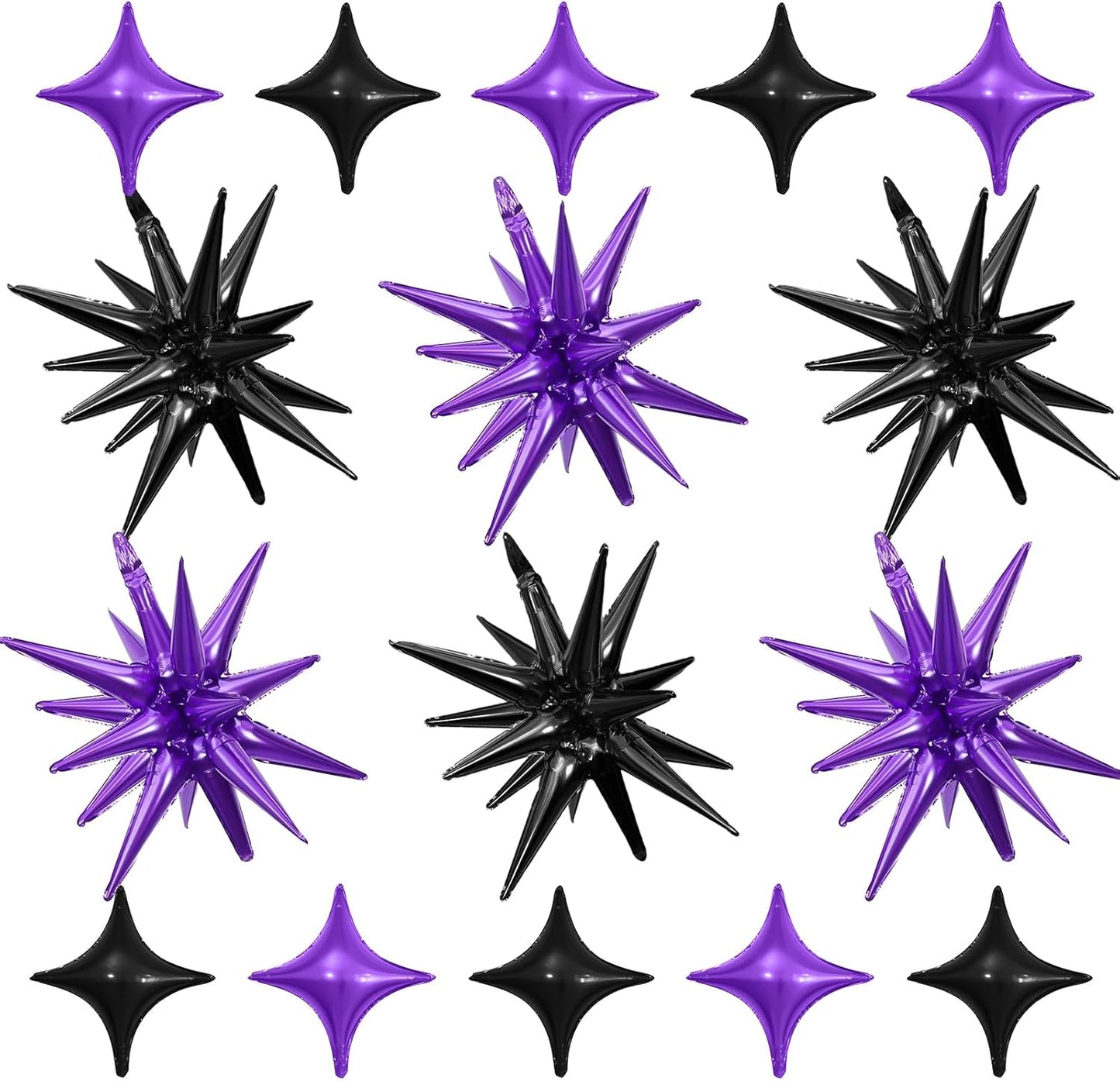 Black Purple Star Balloon,6Pcs 22Inch Explosion Star Balloons and 10Pcs 10Inch Four Angle Balloons Kit for Halloween Birthday Anniversary Graduation Baby Shower Wedding Party Decorations