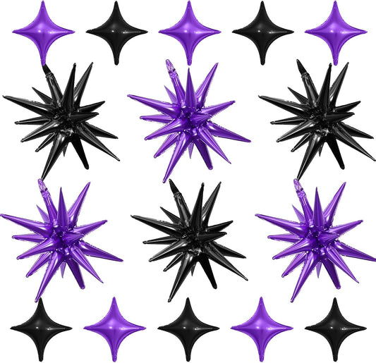 Black Purple Star Balloon,6Pcs 22Inch Explosion Star Balloons and 10Pcs 10Inch Four Angle Balloons Kit for Halloween Birthday Anniversary Graduation Baby Shower Wedding Party Decorations