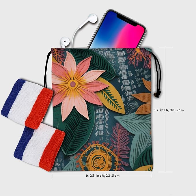 Nerxy Leaf Grip Bags for Gymnastics Tropical Leaves Grip Bag Botanical Drawstring Storage Bags