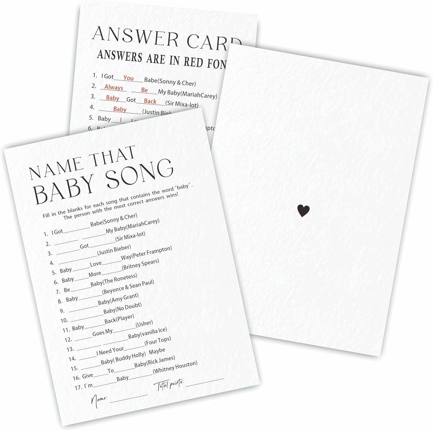 30 Name That Baby Song Game Cards For Baby Shower Game & Activity - Minimalism Double-Sided Fill In Style Game Cards, Gender Neutral，Baby Shower Party Favors & Decorations -C07