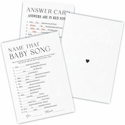30 Name That Baby Song Game Cards For Baby Shower Game & Activity - Minimalism Double-Sided Fill In Style Game Cards, Gender Neutral，Baby Shower Party Favors & Decorations -C07