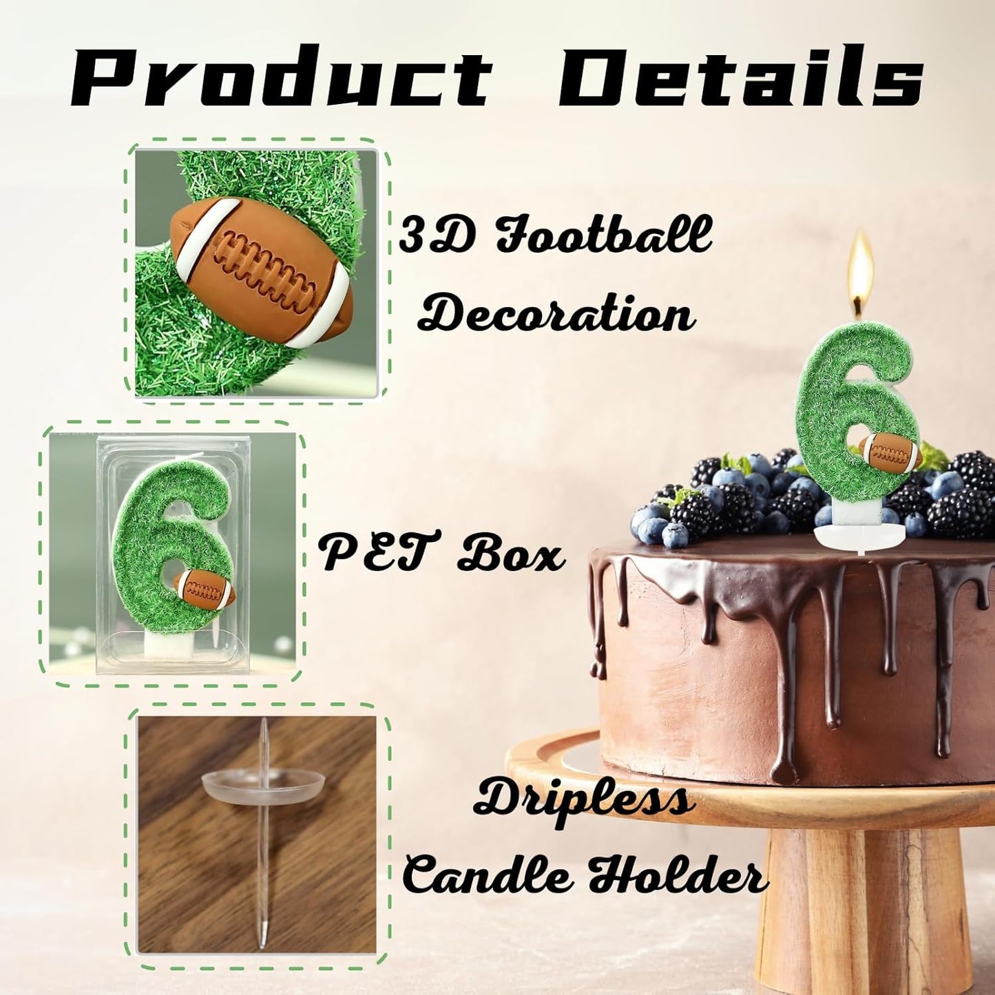 Football Birthday Number Candles for Cake Green Number 10 Candle Football Cake Topper Cupcake Topper for Football Birthday Party Decorations Supplies Favors