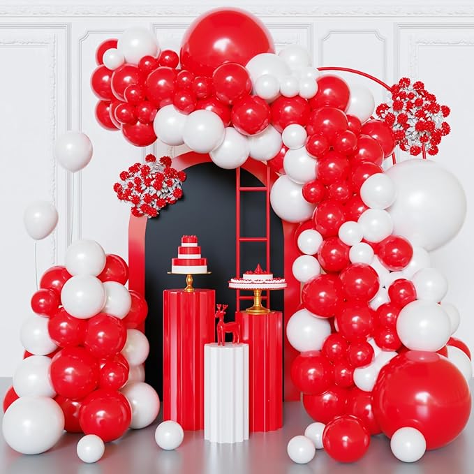 Red and White Balloons Arch Kit,130pcs Red Latex Balloon Garland,Different Sizes White Balloon for Wedding,Mother's Day,Valentine's Day,Birthday,Christmas Party Decorations