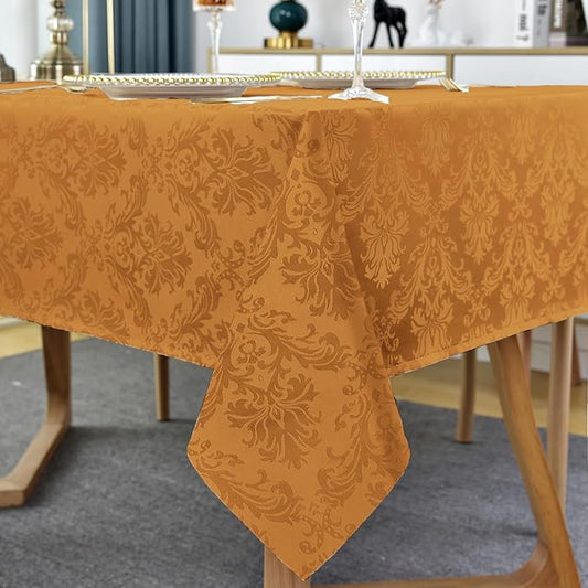 SASTYBALE Square Tablecloth - 52 x 52 Inch Brown Jacquard Tablecloths Damask Design Spillproof Table Cloth Polyester Oblong Table Cover for Thanksgiving Dinning Party Tabletop