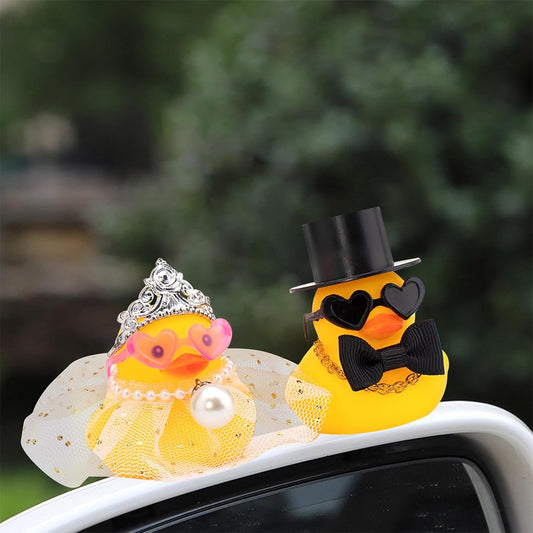 wonuu Pair Set of 2 Bride and Groom Rubber Ducks for Wedding Favors, Party Favors, Ceremony Gift Set, Marriage Souvenir, Marry Blessings, Aniversary Present, White Dress&High Top Hat