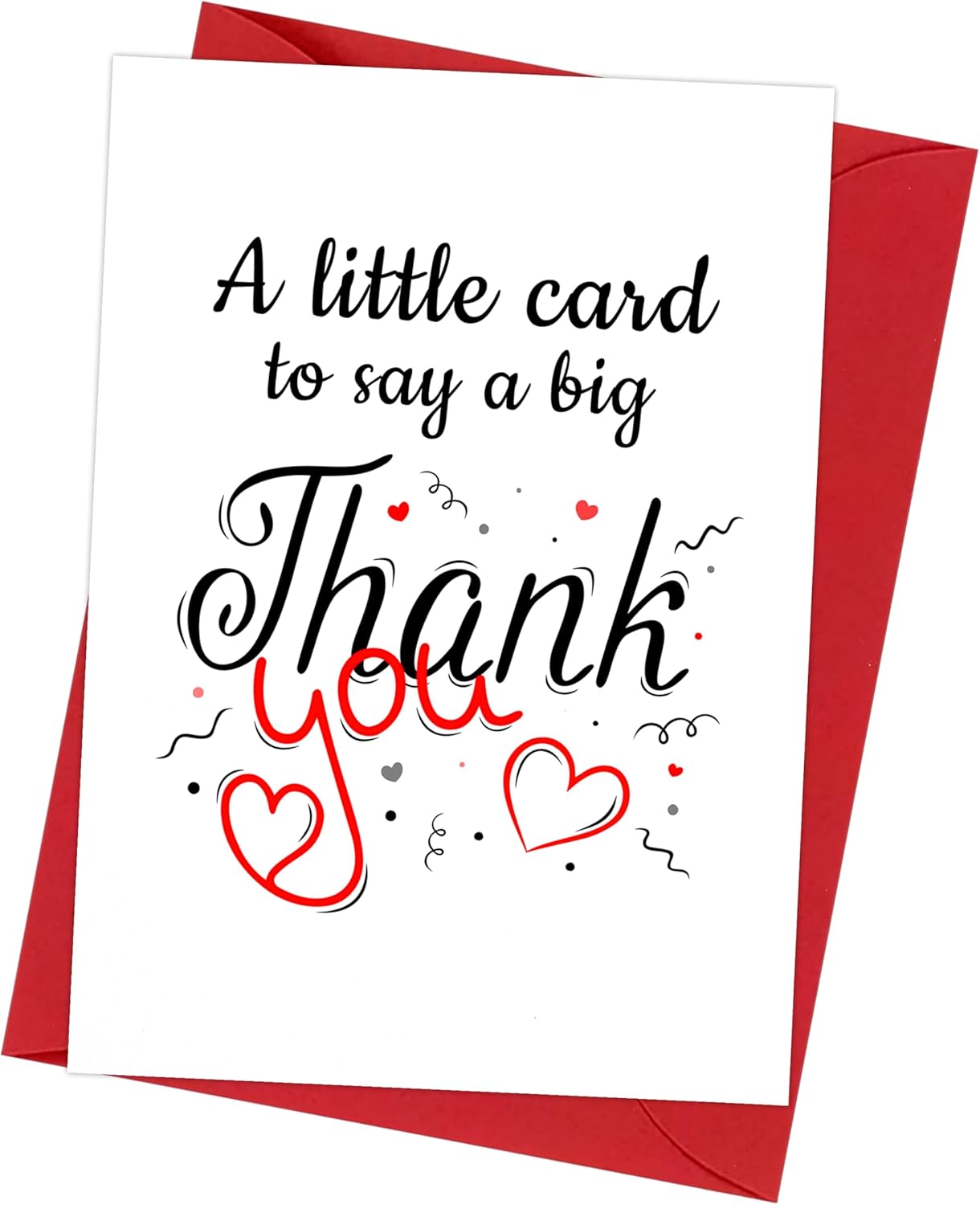 Thank You Card with Red Envelope – Simple Appreciation & Gratitude Greeting Card – Folded 5"x7" Premium Cardstock – For Him, Her, Teacher, Boss, Doctor, Mom, Dad, Coworker, Bridesmaid, Groomsman