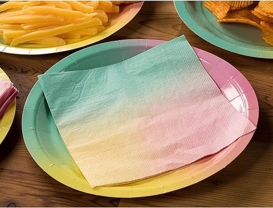 BLUE PANDA Rainbow Paper Napkins - 2-Ply Absorbent Pastel Party Napkins for Rainbow Birthday Events - 6.5 x 6.5 in Folded - Pack of 150