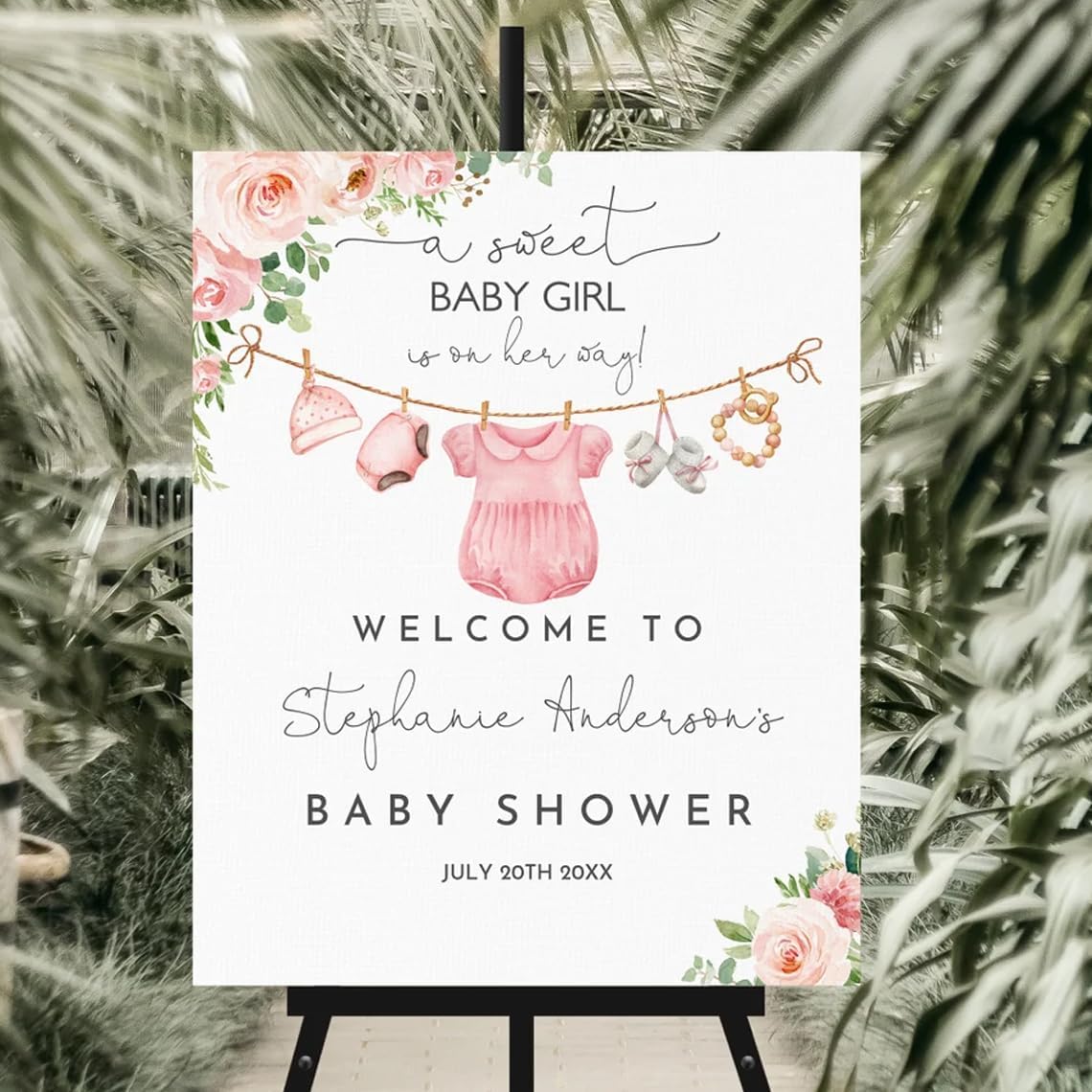 Personalized Pink Sweet Baby Shower Sign, Baby Girl Shower Yard Sign, Baby Shower Decorations, Boho Baby Shower Decorations For Baby Girl, Baby Pink Floral Shower