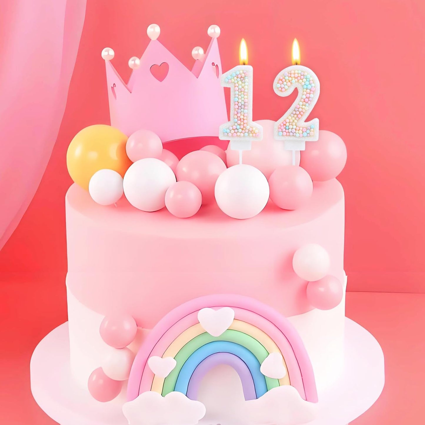 Pastel 12 Birthday Candle Macaron Glitter 3D Number 12th Candles for Birthday Cakes Girl Women Sweet Theme Twelve Years Old Birthday Wedding Anniversary Party Cake Decoration