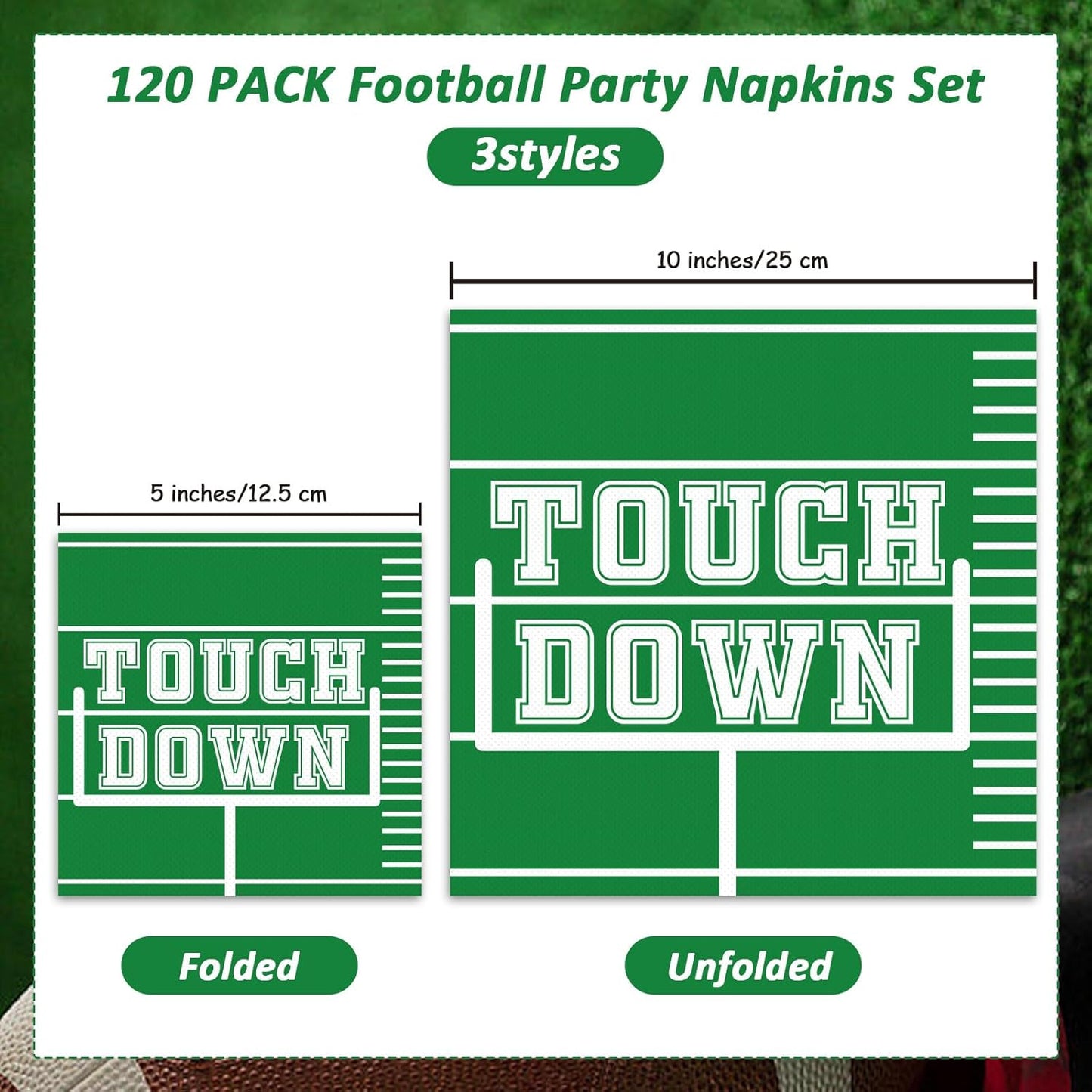 120pcs Football Party Napkins Supplies Disposable Football Birthday Paper Napkins Set Decorations for Sport Events Football Frenzy Game Time Tailgate Party Favors, 3 Design