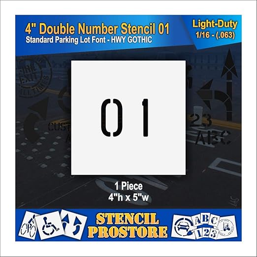 Pavement, Curb, and WheelStop Stencils - 4 inch Double Number Stencil - (01) - 4" x 4" x 1/16" (63 mil) - Light-Duty