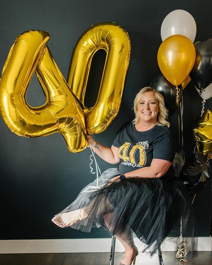 Gold Number 40 Balloon 40 inch, 40 Number Balloons, 40th Gold Birthday Decorations, 40 Year Old Women Men Golden Party Supplies