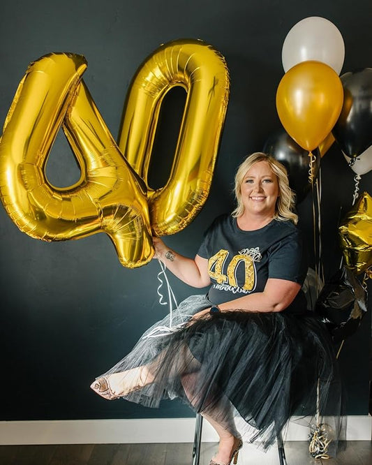 Gold Number 40 Balloon 40 inch, 40 Number Balloons, 40th Gold Birthday Decorations, 40 Year Old Women Men Golden Party Supplies