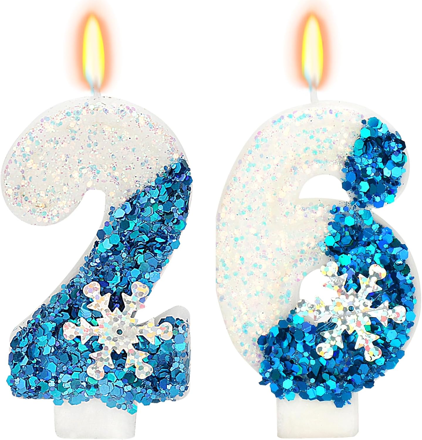 Snow Themed Birthday Candles, Birthday Candle for Party Supplies, Winter Birthday Party Supplies, 2.76 inch Number 26 Candle Cake Topper Decoration (Number 26)