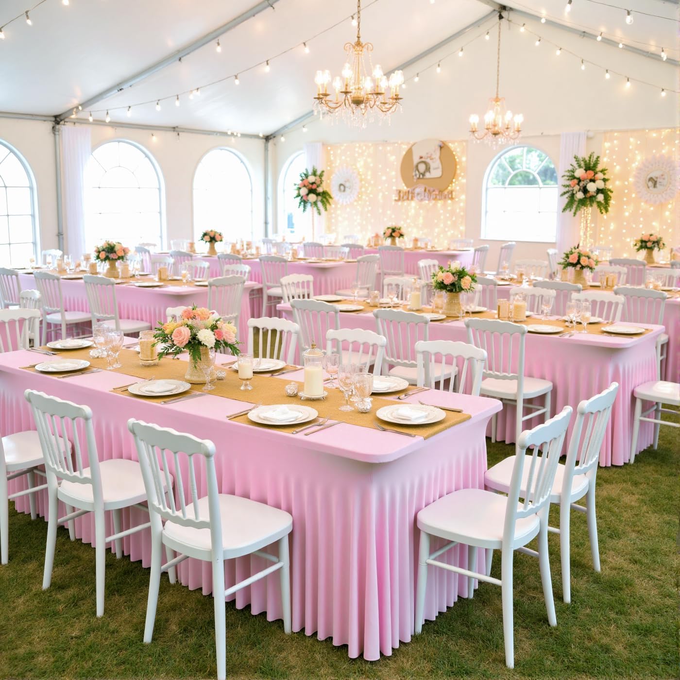 3pk Baby Pink Spandex Tablecloths for 6 Foot Rectangle Tables, Stretch Table Cloths 6FT Pink Fitted Table Cover Desk Skirt for Wedding Birthday Party Baby Shower