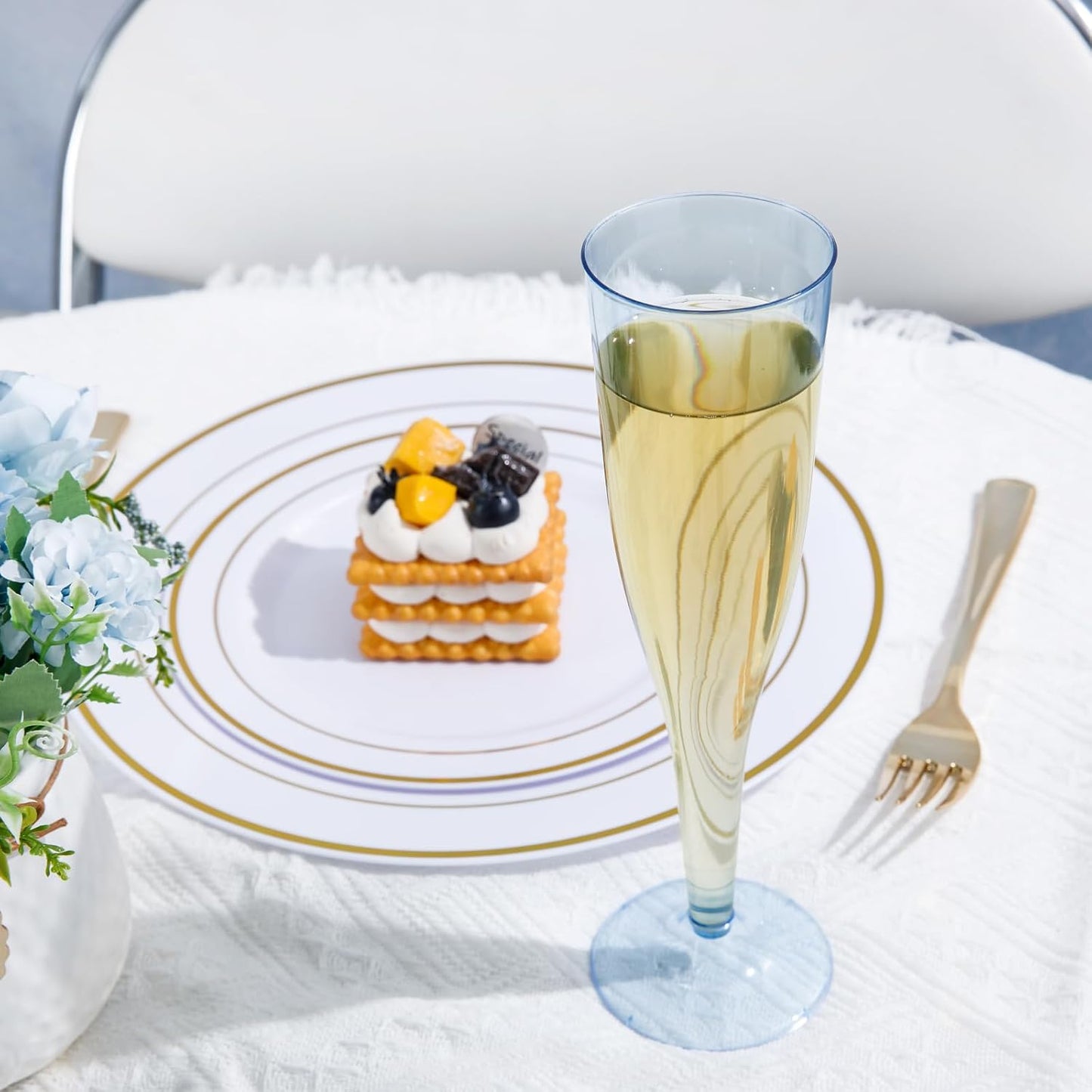 WDF 36 Pack Clear Blue Plastic Champagne Flutes - 7OZ Blue Champagne Flutes Plastic, Champagne Glasses Disposable for Party & Wedding