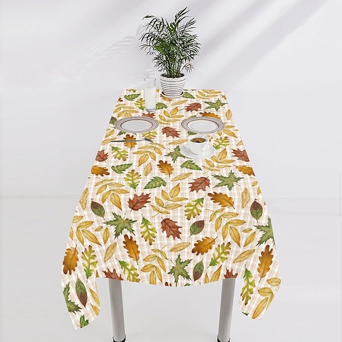 YCness Autumn Maple Leaves Tablecloth, Thanksgiving Autumn Harvest Watercolor Ginkgo Biloba Abstract Geometry Leaves Table Cover for Party Picnic Dinner Decor 60x120 Inch Rectangle