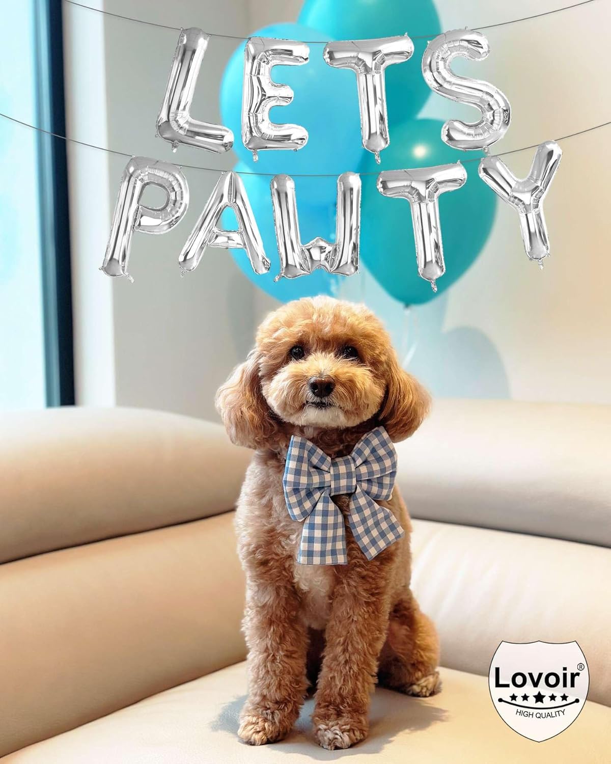 9 Pcs Lets Pawty Balloons Banner 16 Inch, Dog Cat Pet Birthday Letters Sign Lets Pawty Balloons Happy Birthday Banner for Pet Dog Cat Party Supplies Decorations (Silver)