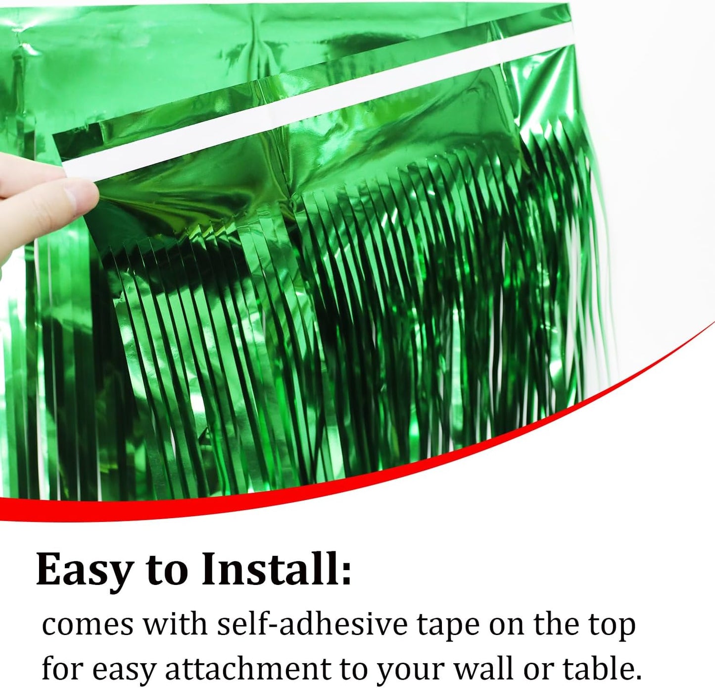 Set of 2 Metallic Foil Fringe Table Skirt 29x108 Inch Tinsel Disposable Skirting for Parade Floats Trailer, Mardi Gras Party, Birthday, Baby Shower, Wedding (Green)