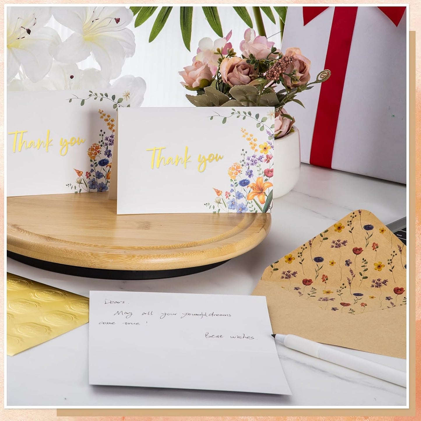 100 Pack Thank You Cards with Envelopes, 4x6 Inch Thank You Cards Bulk Blank Card Notes with Stickers Greeting Card for Wedding, Baby Shower, Bridal Shower, Birthday, Thanksgiving, Christmas