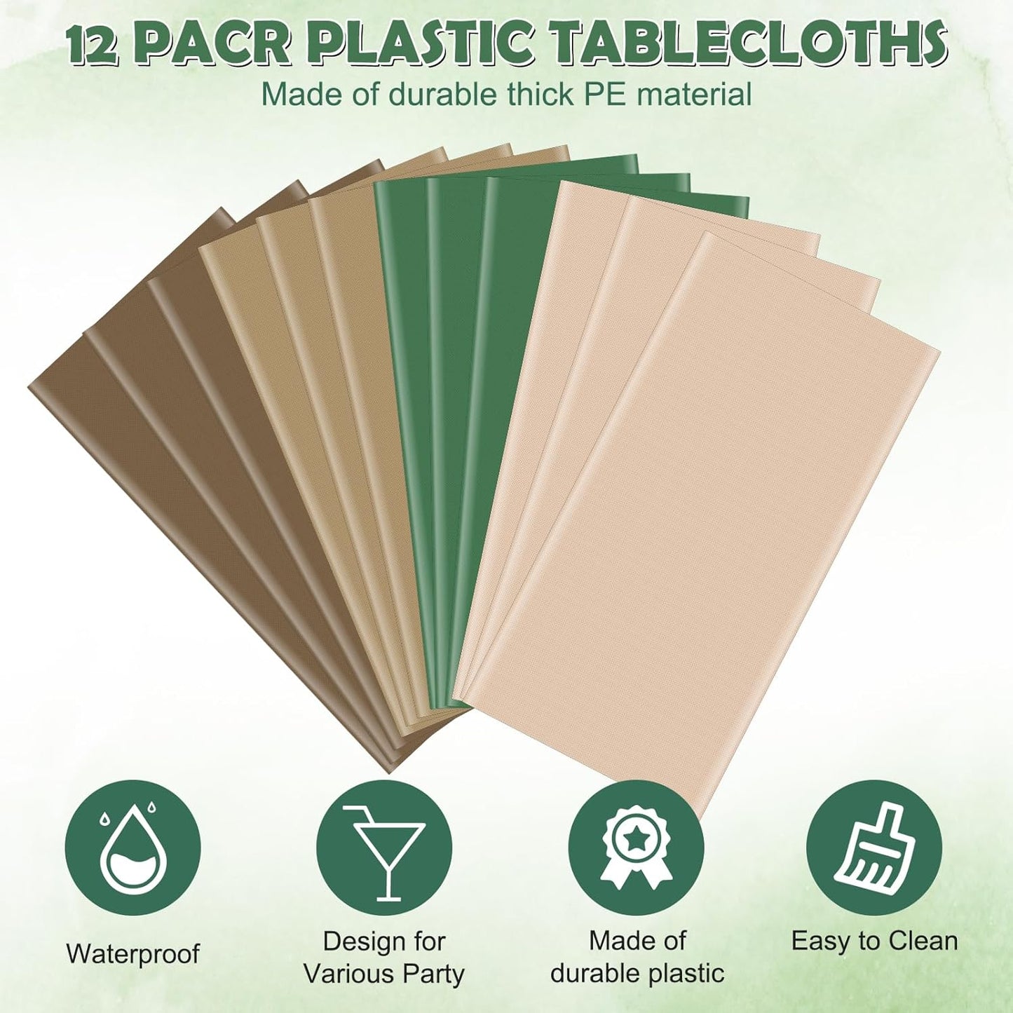 12 Pack Sage Green and Brown Plastic Tablecloth for Rectangle Tables, Safari Baby Shower Disposable Table Cover, Mallard Duck Camo Table Cloth for Jungle Forest Christmas Picnic Woodland Party Decor