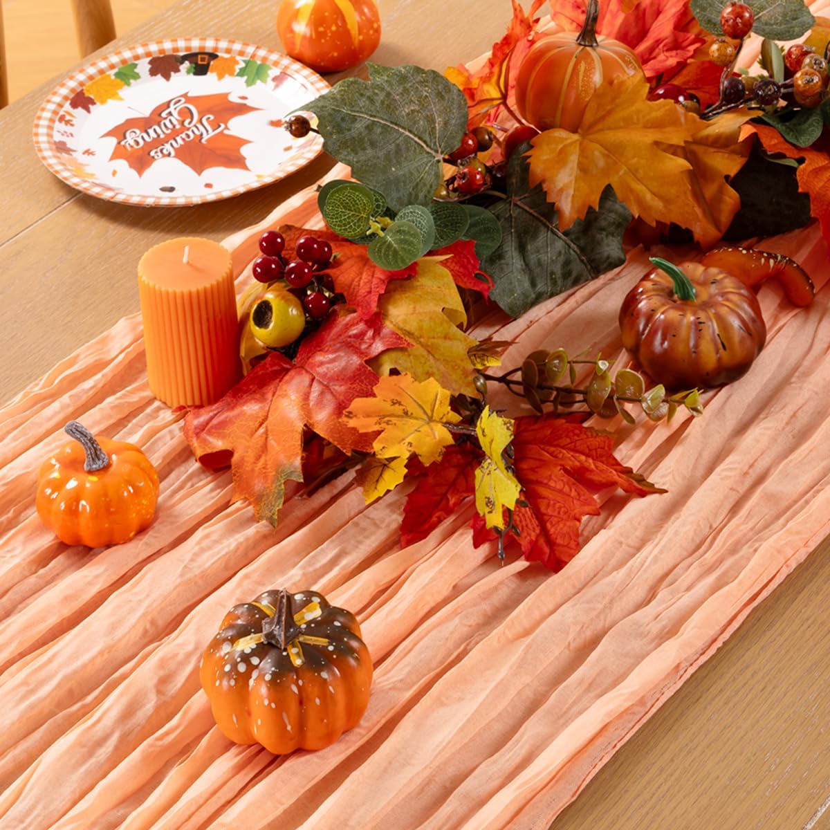 MLMC Peach Pink Cheesecloth Table Runner 10ft Rustic Fall Gauze Coral Cheese Cloth Table Runner 35x120 Inches for Wedding Bridal Baby Shower Thanksgiving Party Decor