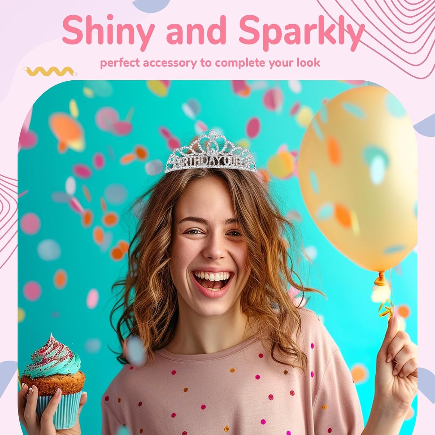 Birtthday Tiara Crown with Sash for Women Birthday Queen Party