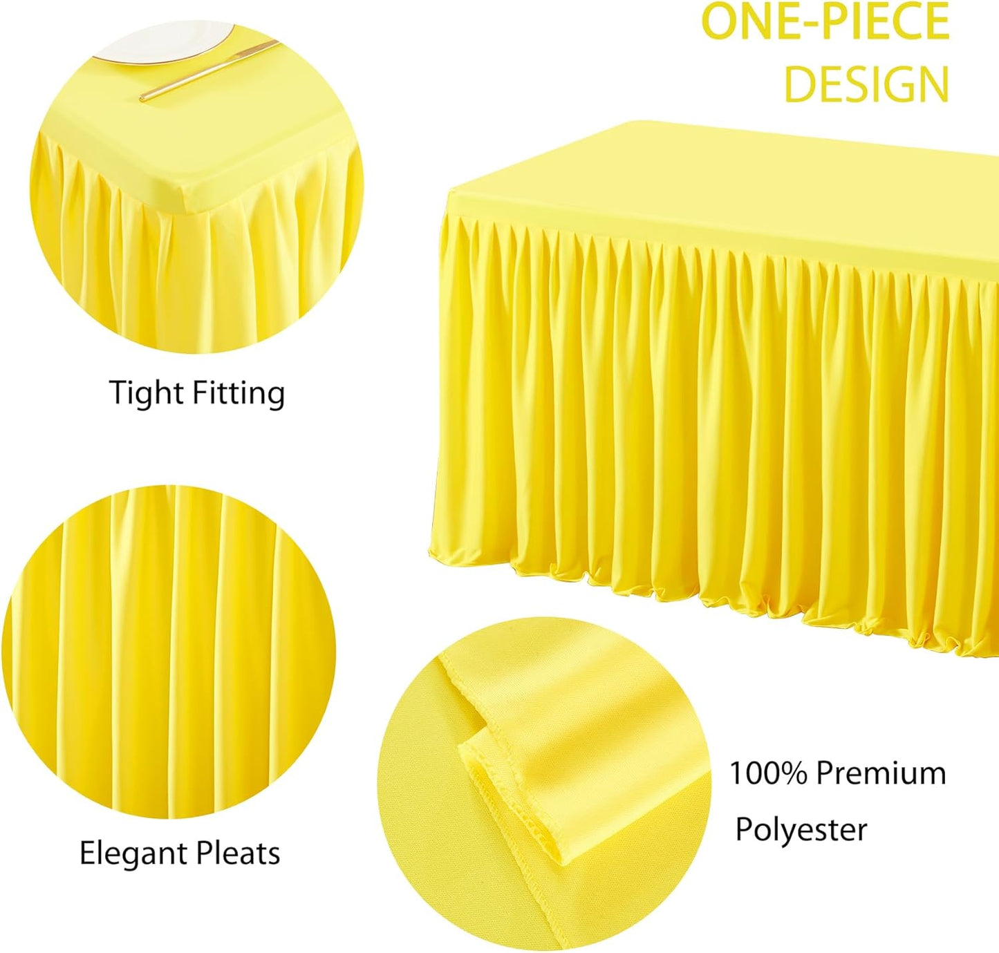 1 Pack Yellow Rectangle Table Clothes for 6 Foot Tables, Polyester Wrinkle Free Fitted Tablecloths 6ft Stretch Table Cover with Skirt for Wedding, Birthday, Parties, Trade Show, Craft Show