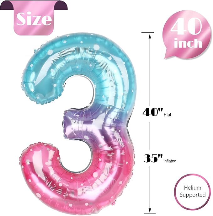 Starry Sky Number 3 Balloon 40 Inch, 3rd Birthday Celebration Supplies for Girls Boys Women Men, 3 Balloon for Girls Boys Theme Party