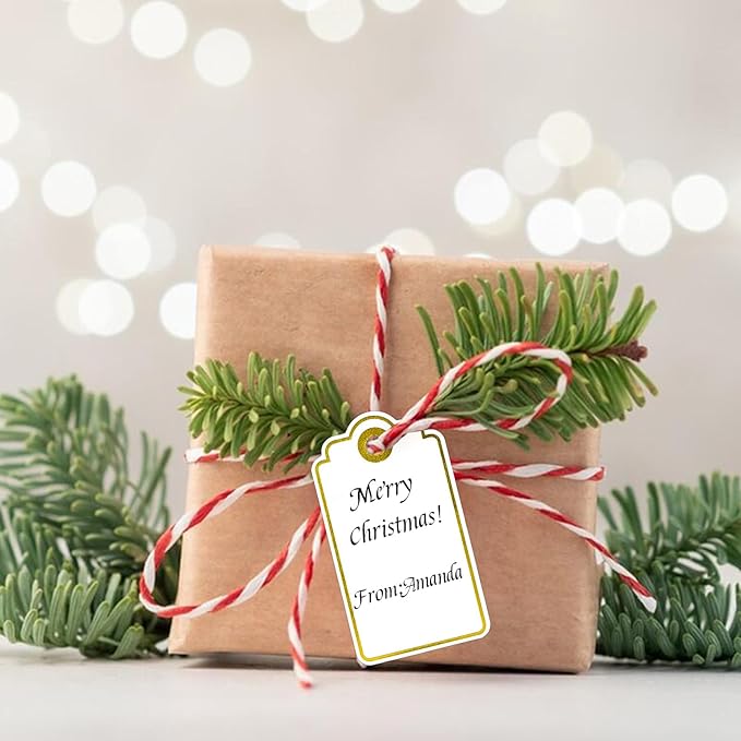 Anwyll Gift Tags with String - 100Pcs Gold Foil Metallic Gift Bag Tags Personalized White Blank Hanging Paper Label Tag for Baby Shower Birthday Party Wedding Christmas Favor Present