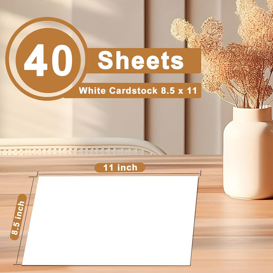 40 Sheets White Cardstock 8.5 x 11 Printer Paper, 75lb Heavyweight Paper White Card Stock for DIY Card Making, Greeting Cards, Business Cards, Wedding Invitations, Certificates, Menus
