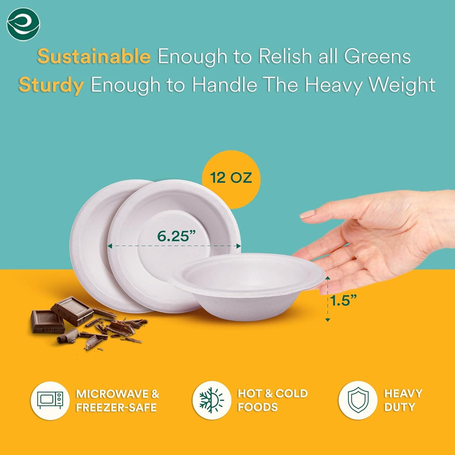 ECO SOUL 100% Compostable 12 Oz Soup Bowls [200-Pack] Disposable Sturdy Bowls I Heavy Duty Paper Bowl I Eco-Friendly Salad Bowl I Biodegradable Small