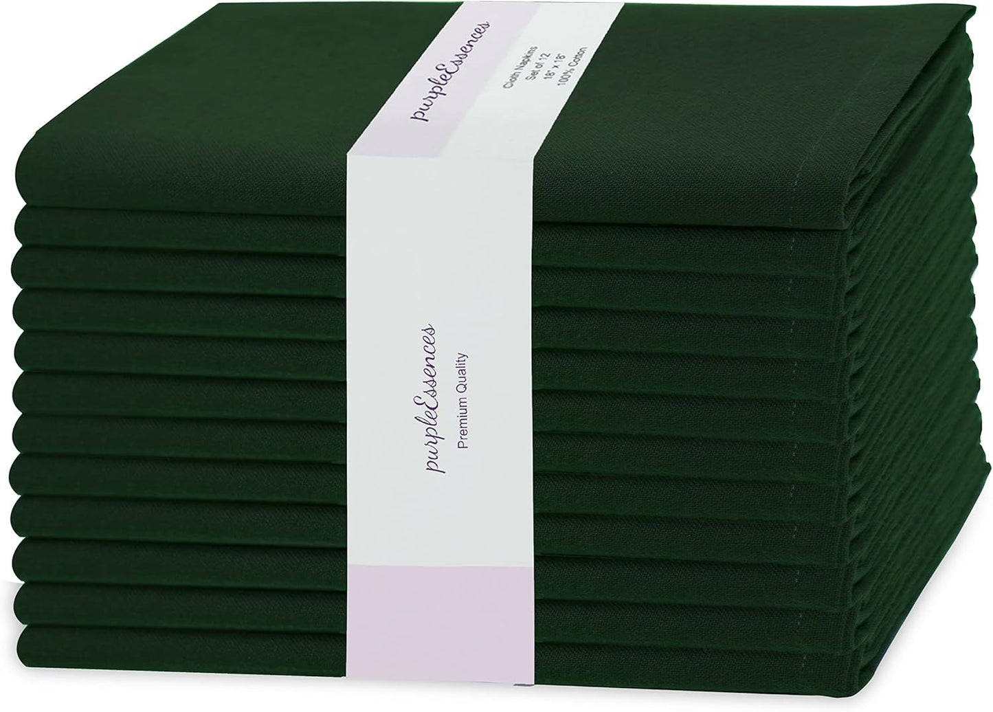 PurpleEssences Set of 12 Cloth Dinner Napkins 100% Cotton 18x18 Inch - Soft Durable Washable - Ideal for Farmhouse Party Fall Thanksgiving - Perfect Everyday Use Table Linen - Forest Green