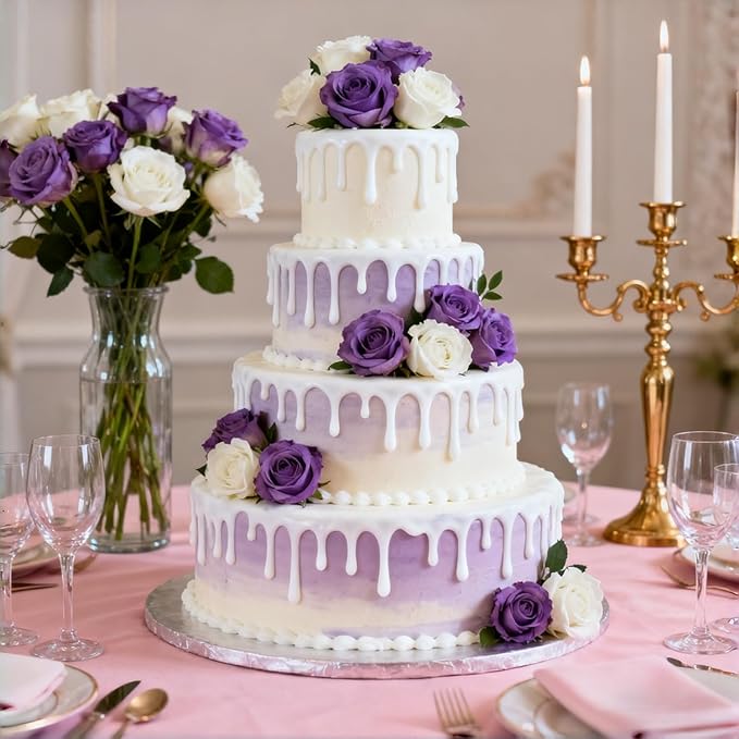 Artificial Roses Flowers, 12 Pcs Fake Purple Rose in Bulk, Long Stem Realistic Silk Roses Bouquet for Wedding, Party Centerpieces, Flower Arrangement, Home Decor (Purple, 12-PCS)