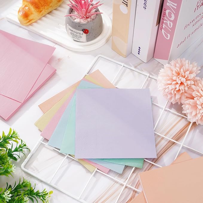 Whaline 120 Pcs Pastel Rainbow Cocktail Napkin Colorful Spring Easter Beverage Luncheon Paper Napkins 2 Ply for Baby Shower Birthday Wedding Tea Party Favors, 6 Colors