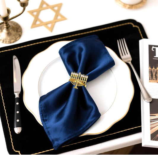 Hanukkah Menorah Napkin Rings Set of 12 for Chanukah Christmas Eve Thanksgiving New Year Family Dining,Candlestick Napkin Rings Holder for Jewish Themed Wedding Brithday Holiday Table Decor